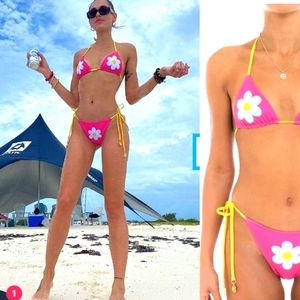 Nwt ssense Zazi daisy pink gold accent Barbie pink bikini xs